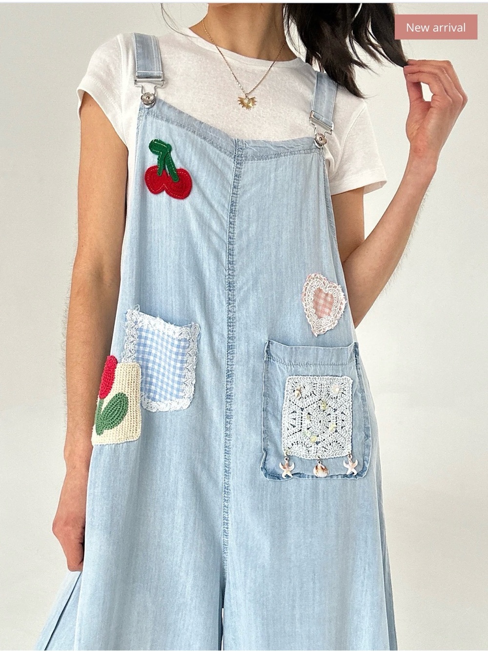POL Light Blue Patchwork Wide-Leg Denim Overalls - Picture 12 of 13